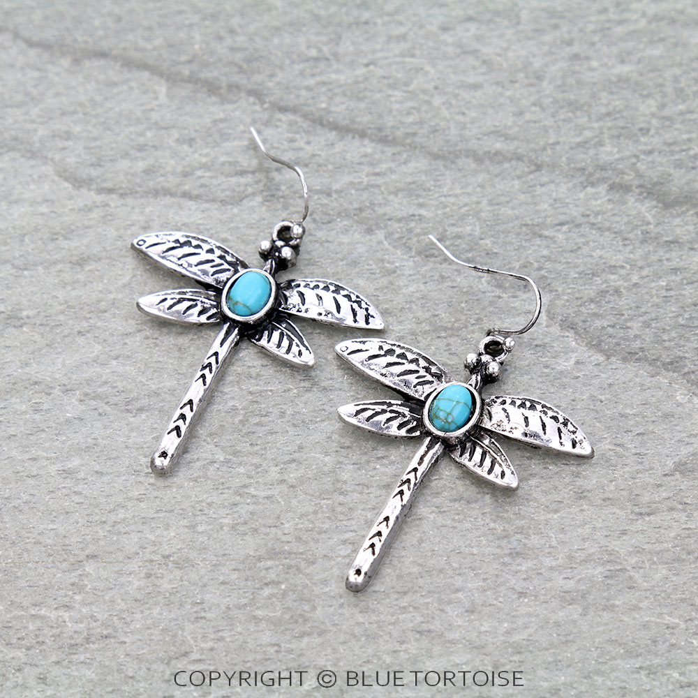 Western Dragonfly Stone Dangle Earrings