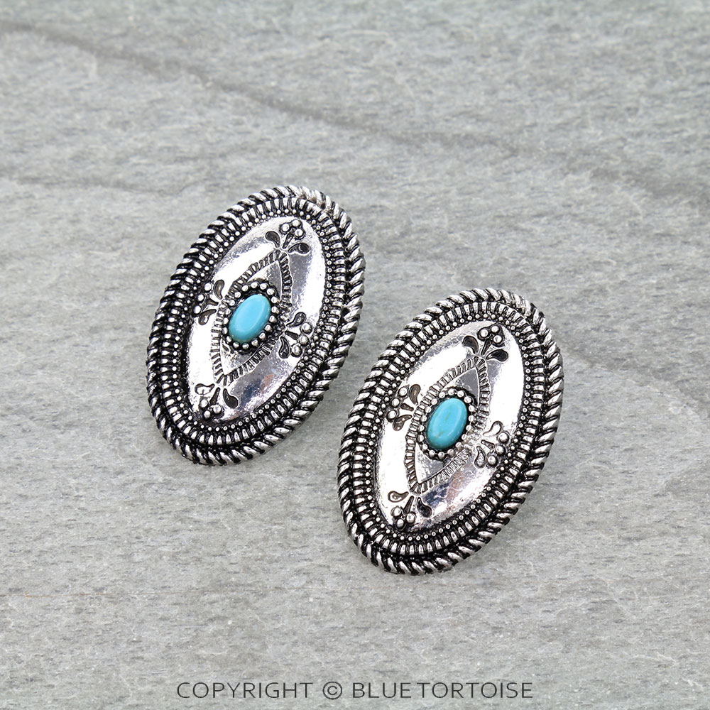 Western Textured Concho Stud Earrings