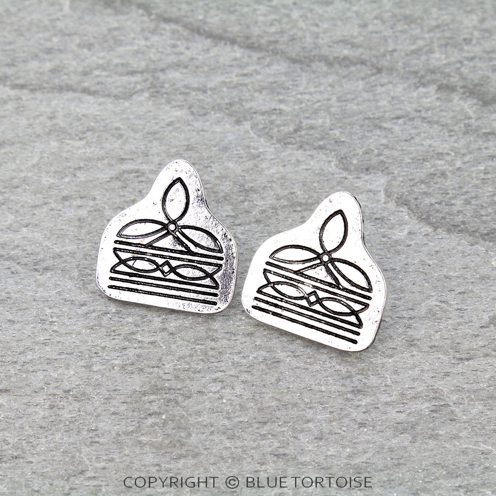 Western Boot Stitch Ear Tag Stud Earrings