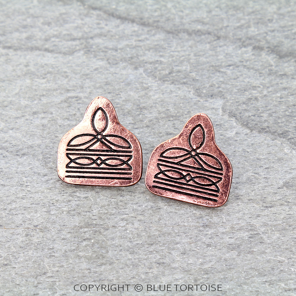 Western Boot Stitch Ear Tag Stud Earrings