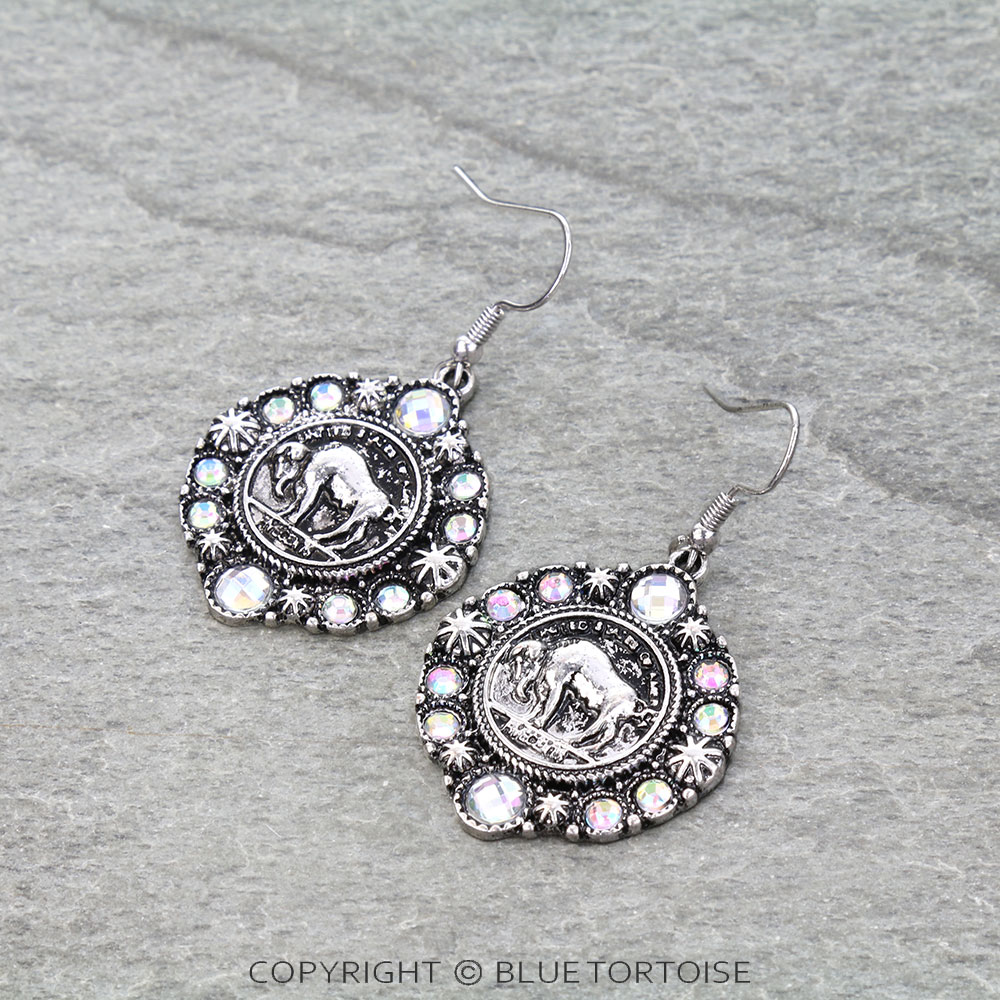 Western Buffalo Coin Stone Dangle Earrings
