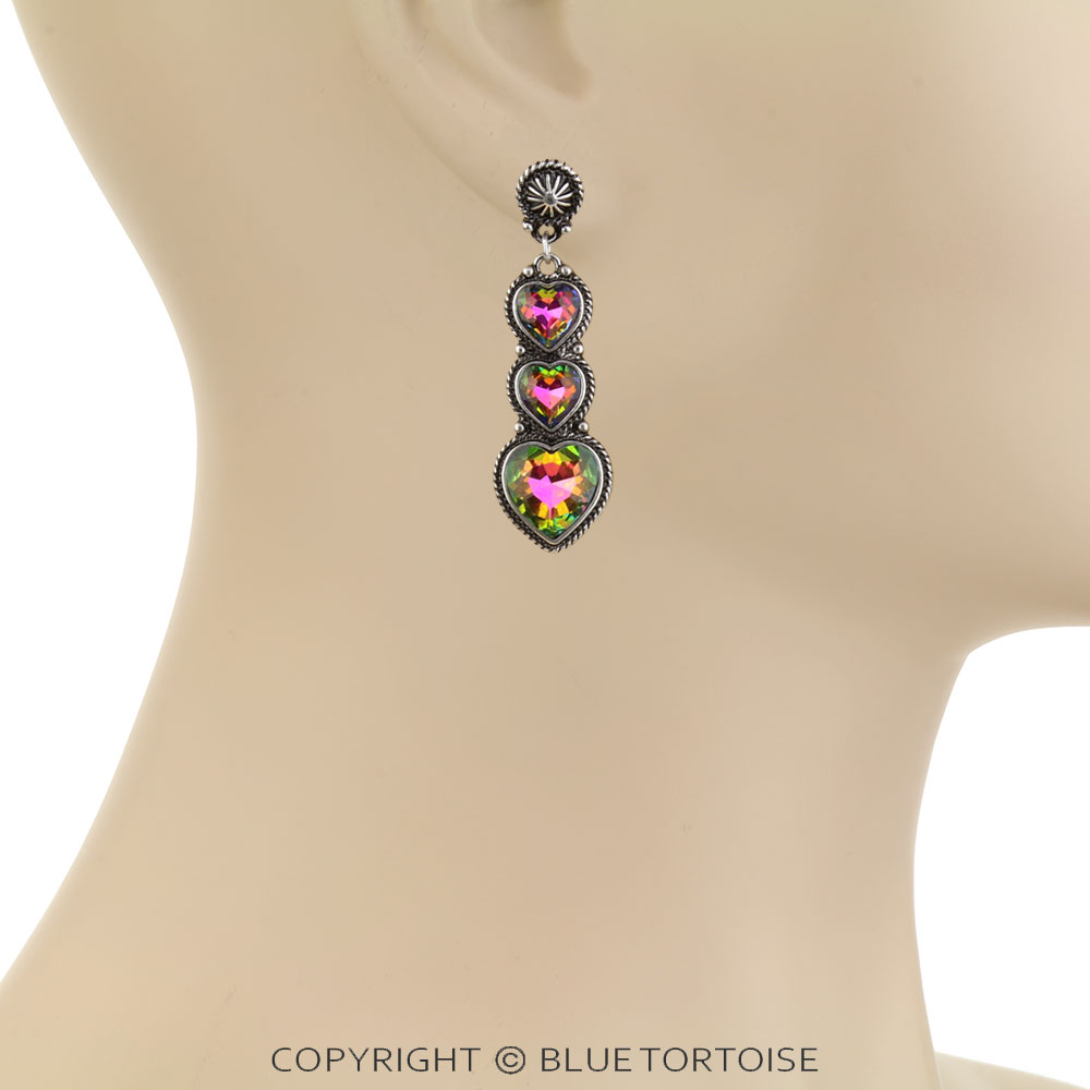 Western Heart Stone Drop Stud Earrings - Image 2
