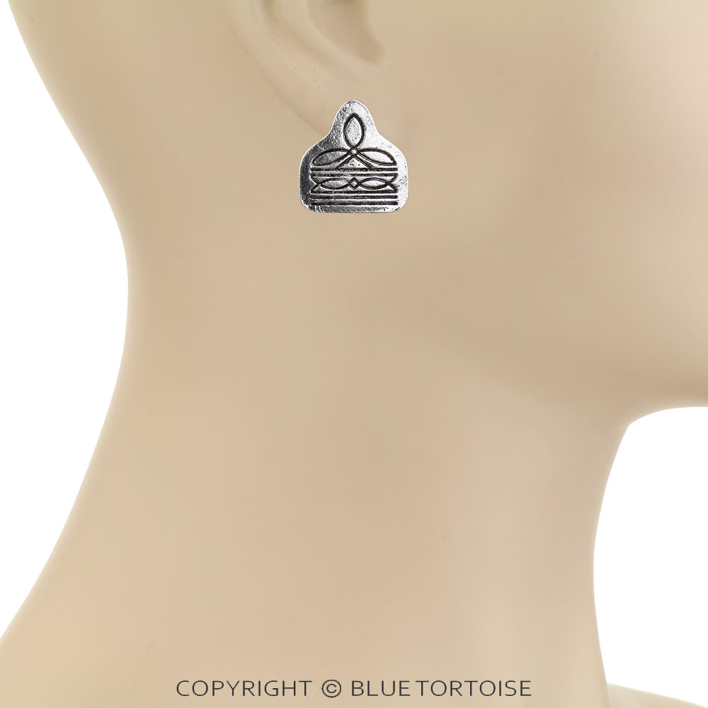 Western Boot Stitch Ear Tag Stud Earrings - Image 2