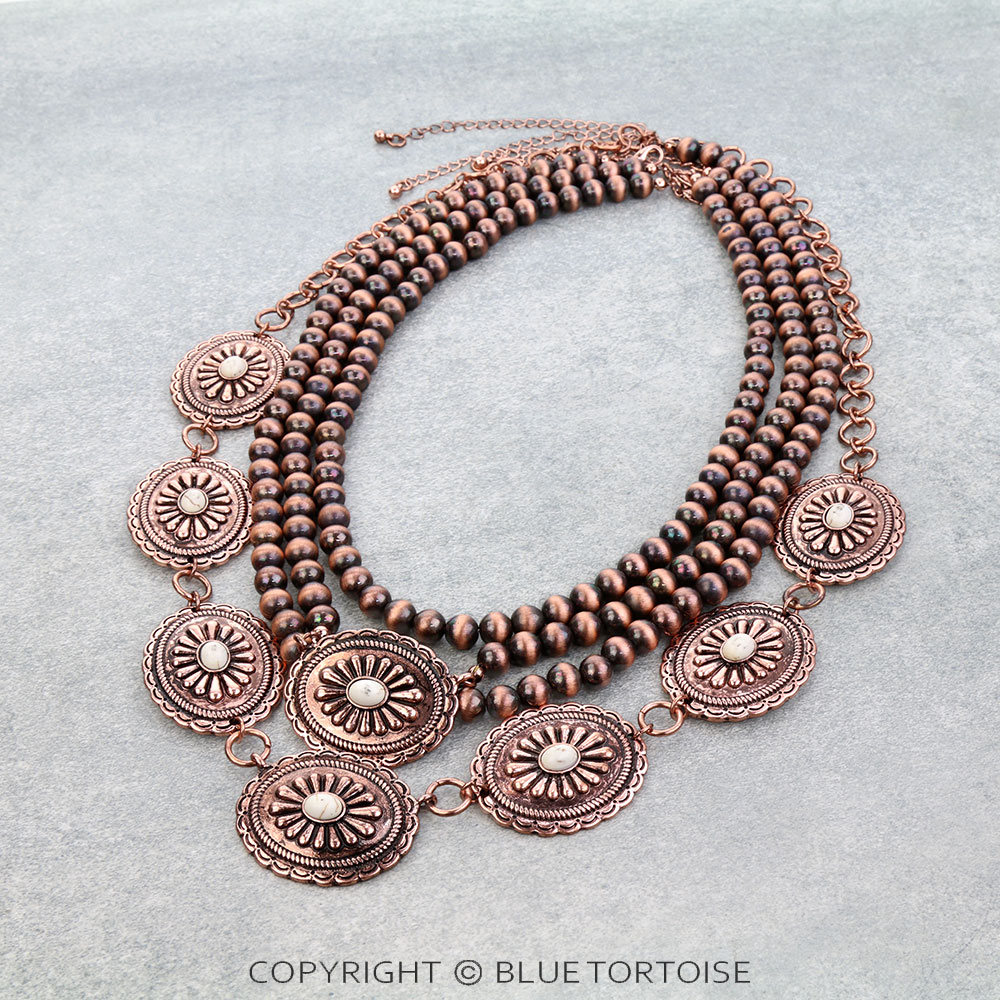 4 Layered Western Concho Stone Necklace