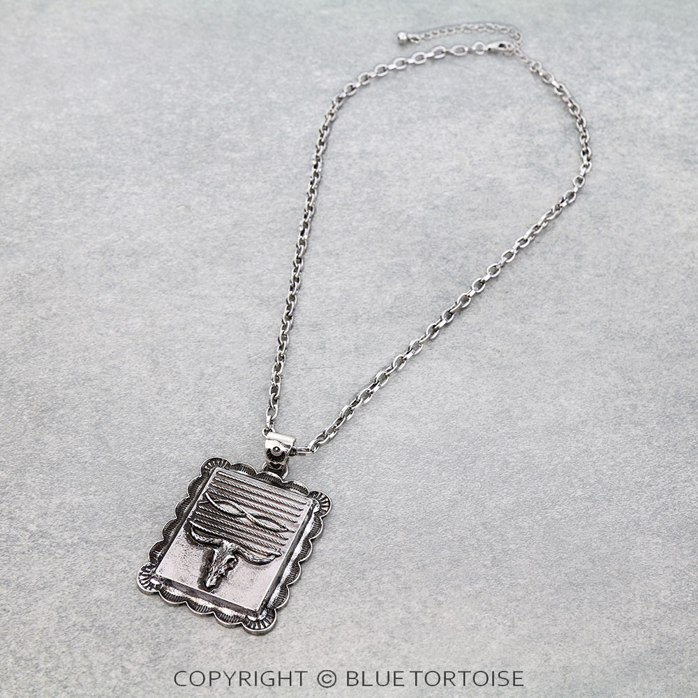 Western Steer Skull Stitch Pendant Necklace