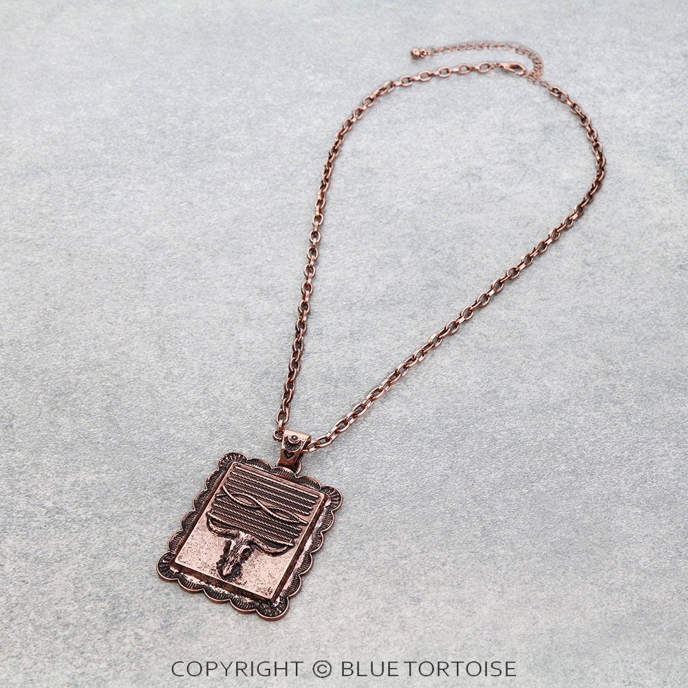 Western Steer Skull Stitch Pendant Necklace