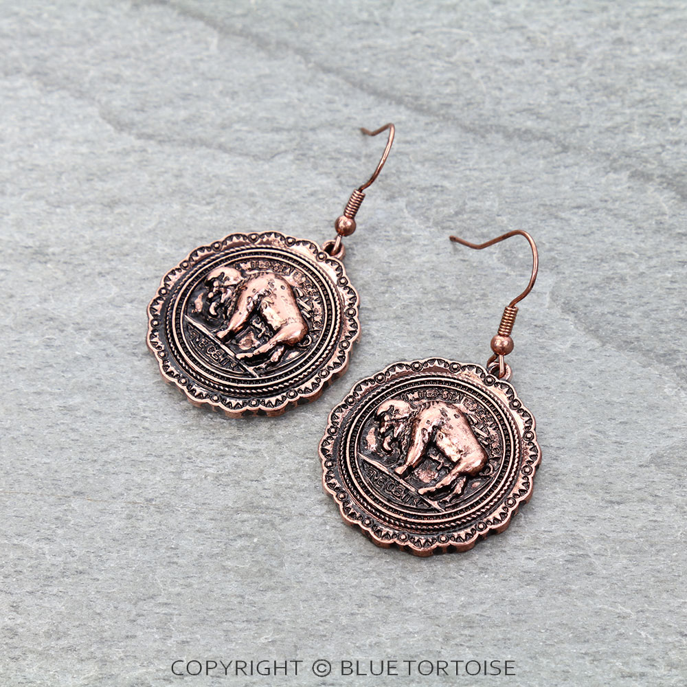 Western Buffalo Coin Dangle Earrings