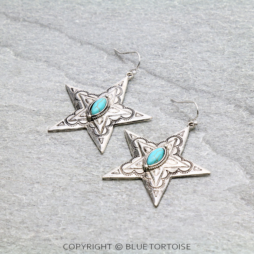 western-aztec-pattern-star-with-stone-dangle-earrings
