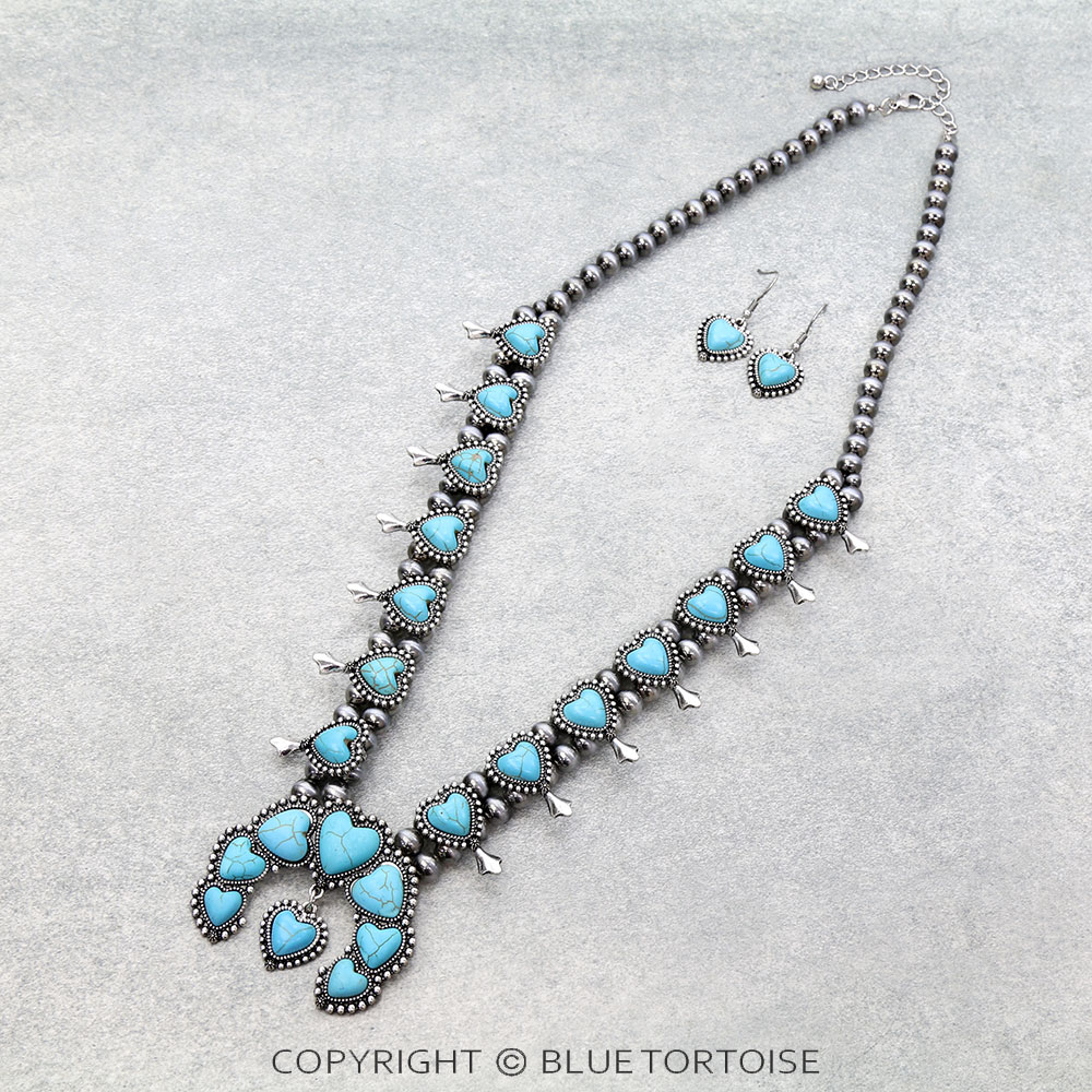 Western Heart Squash Blossom Necklace Set