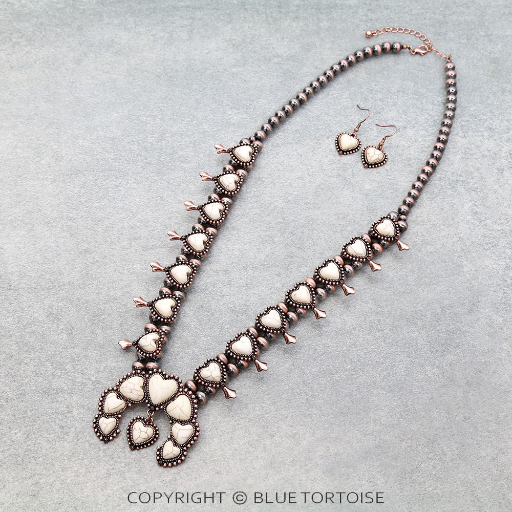 Western Heart Squash Blossom Necklace Set