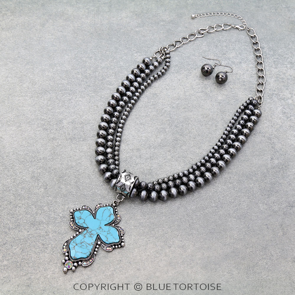 Western Cross Pendant Necklace Set