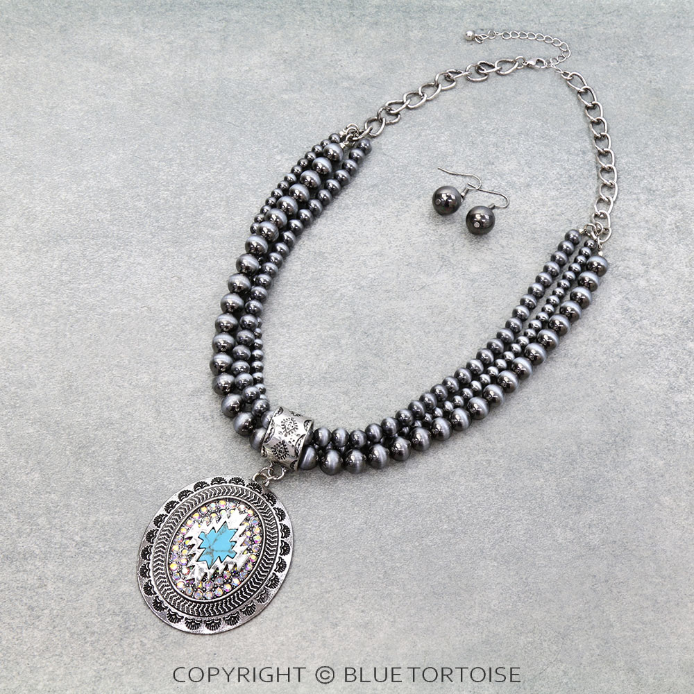 Western Concho Pendant Necklace Set