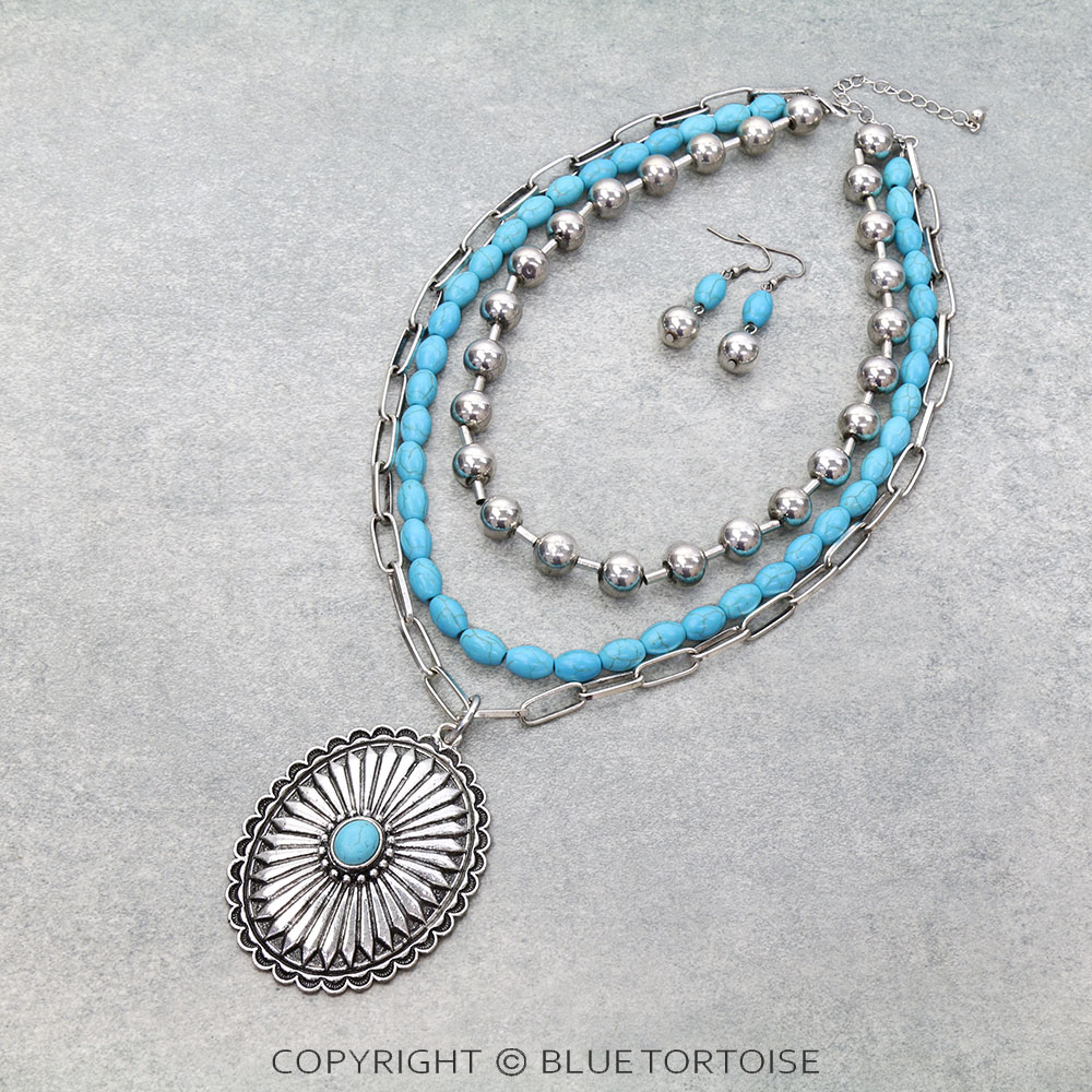 3 Layered Western Concho Necklace Set