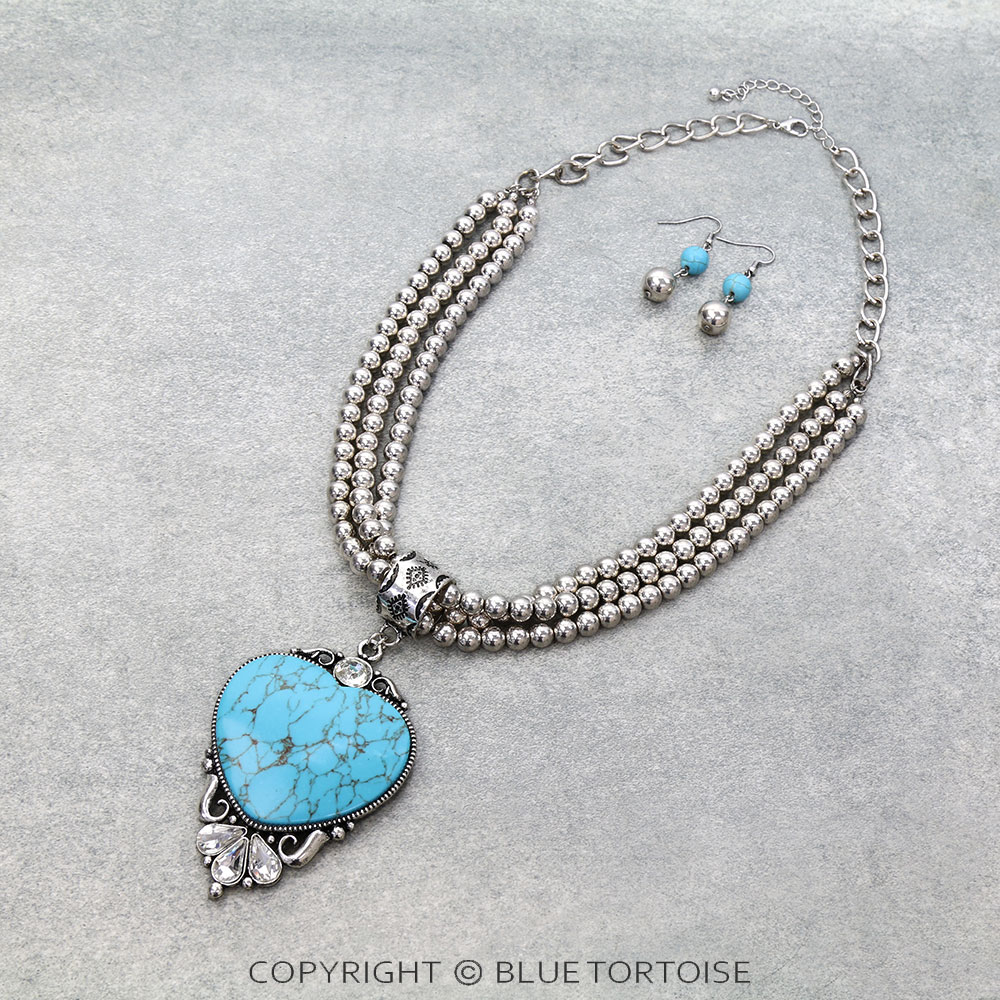 Western Heart Pendant Layered Necklace Set