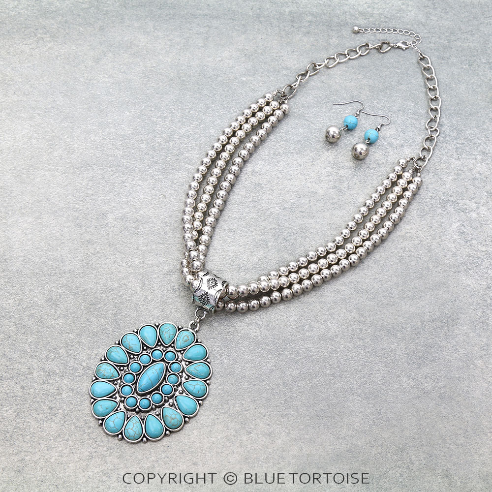 Western Concho Pendant Layered Necklace Set