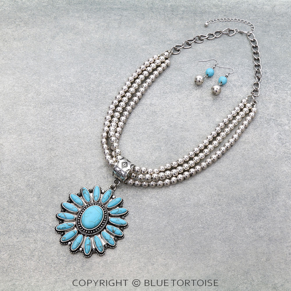 Western Concho Pendant Layered Necklace Set