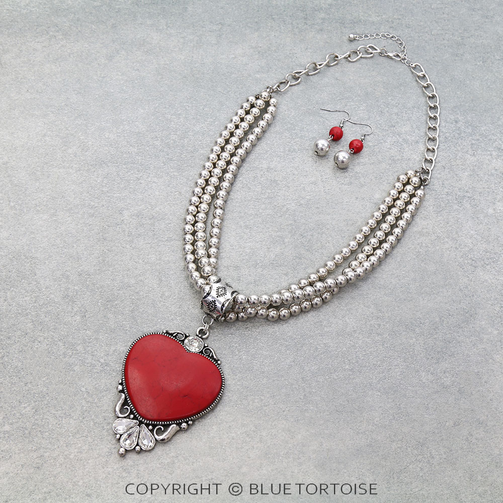 Western Heart Pendant Layered Necklace Set