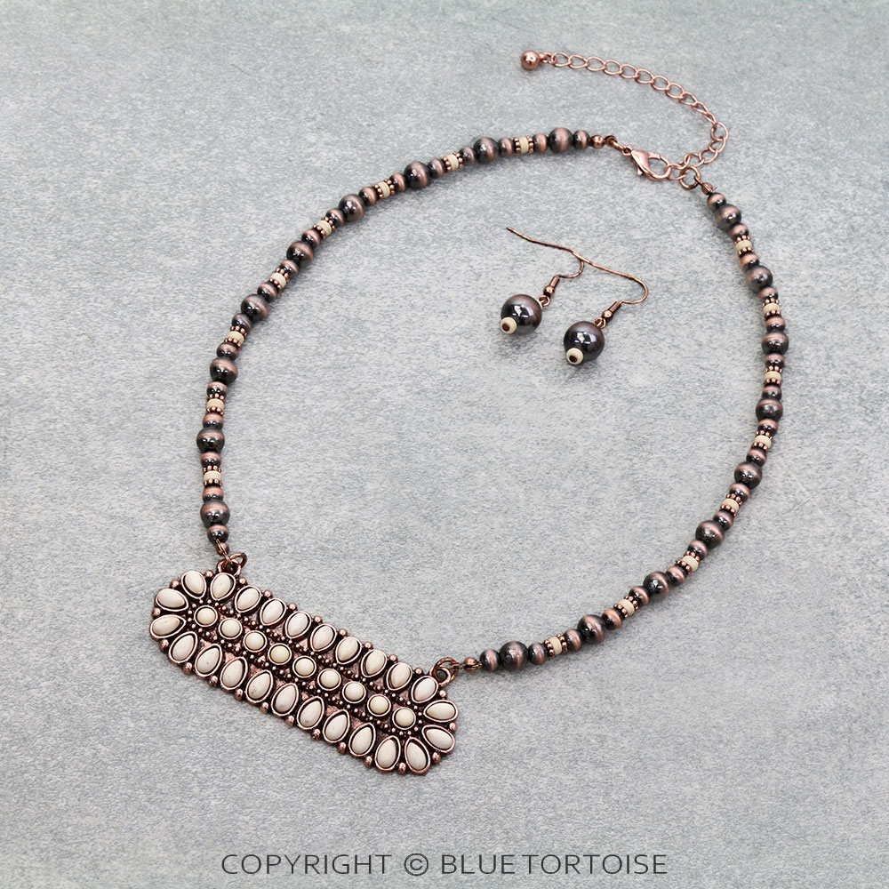 Western Concho Stone Bar Necklace Set