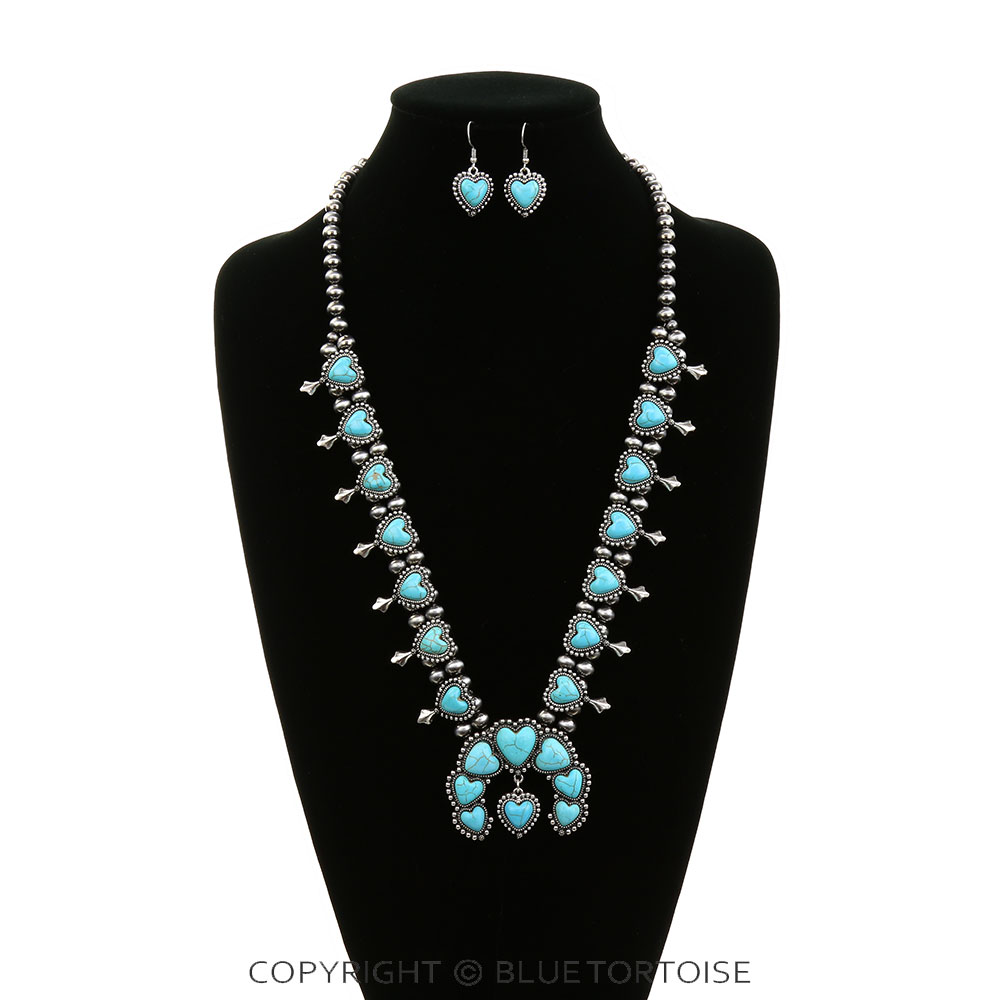 Western Heart Squash Blossom Necklace Set - Image 2