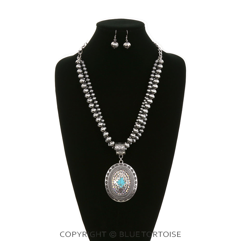Western Concho Pendant Necklace Set - Image 2