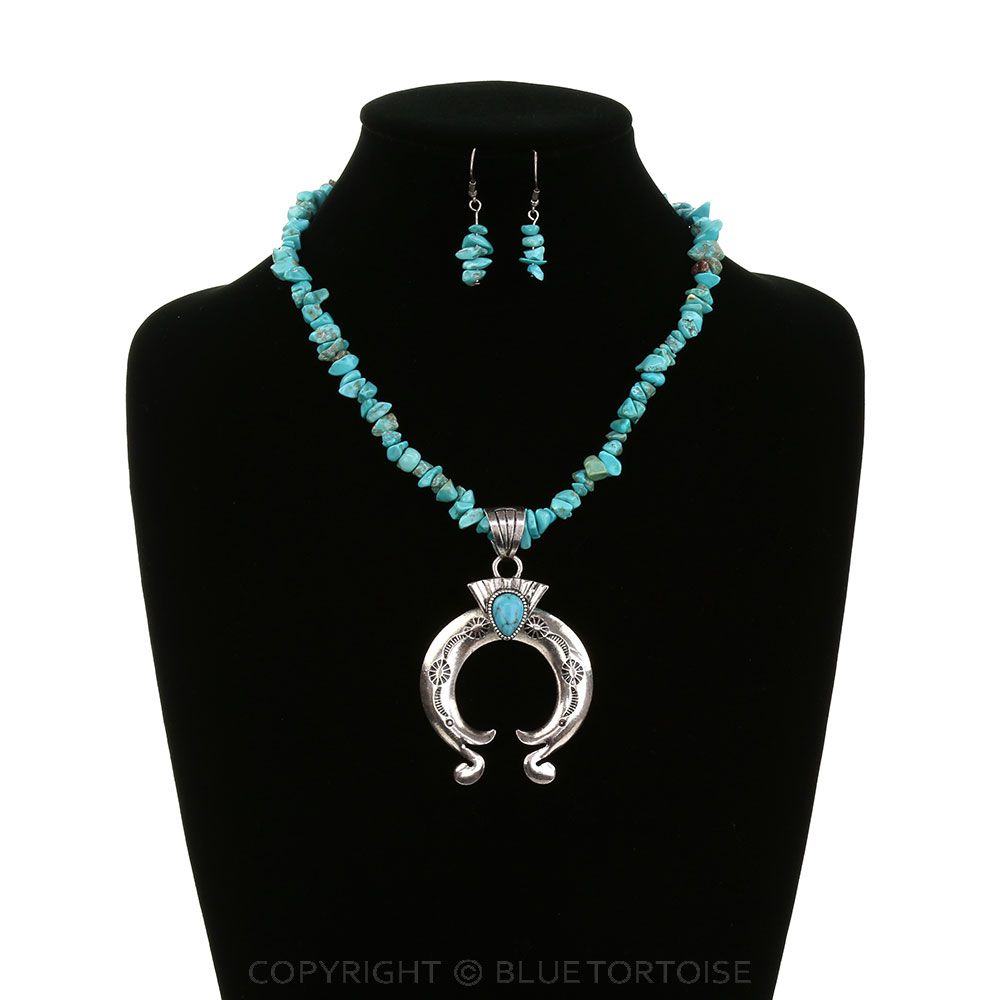 Western Squash Blossom Chip Stone Necklace Set - Image 2