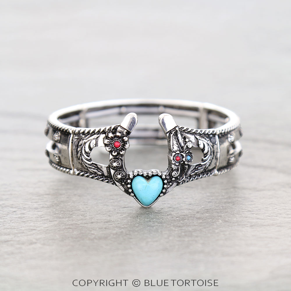Western Horseshoe Heart Stretch Bracelet