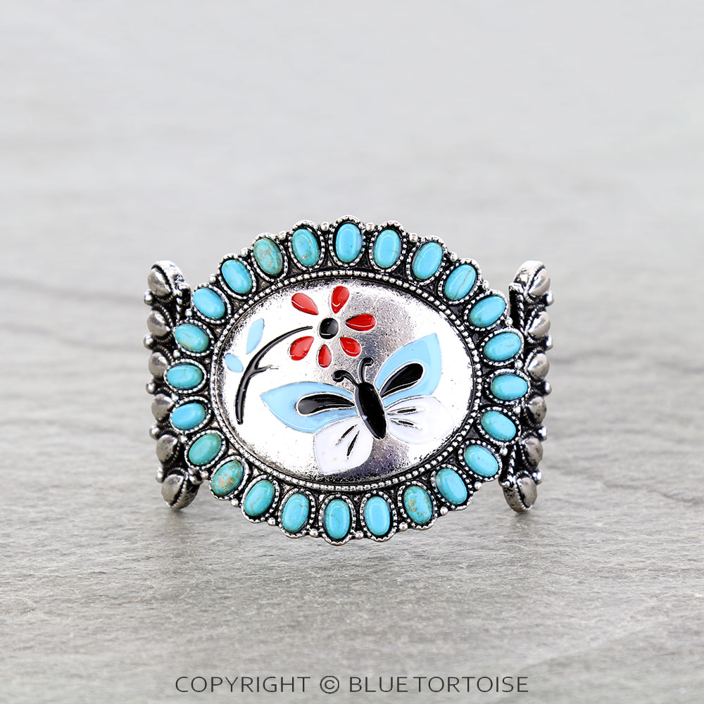 Western Butterfly Stone Cuff Bracelet