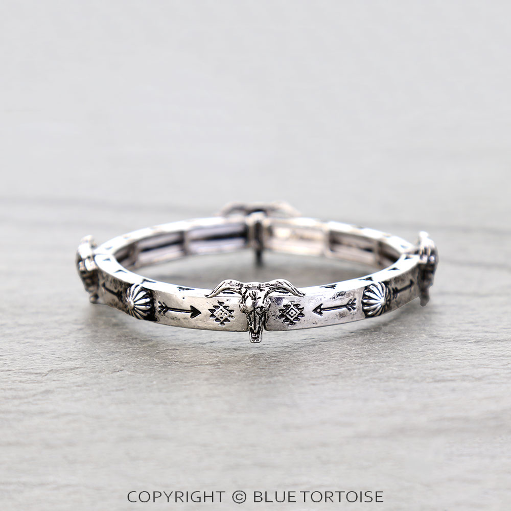 Western Aztec TXR Steer Skull Stretch Bracelet