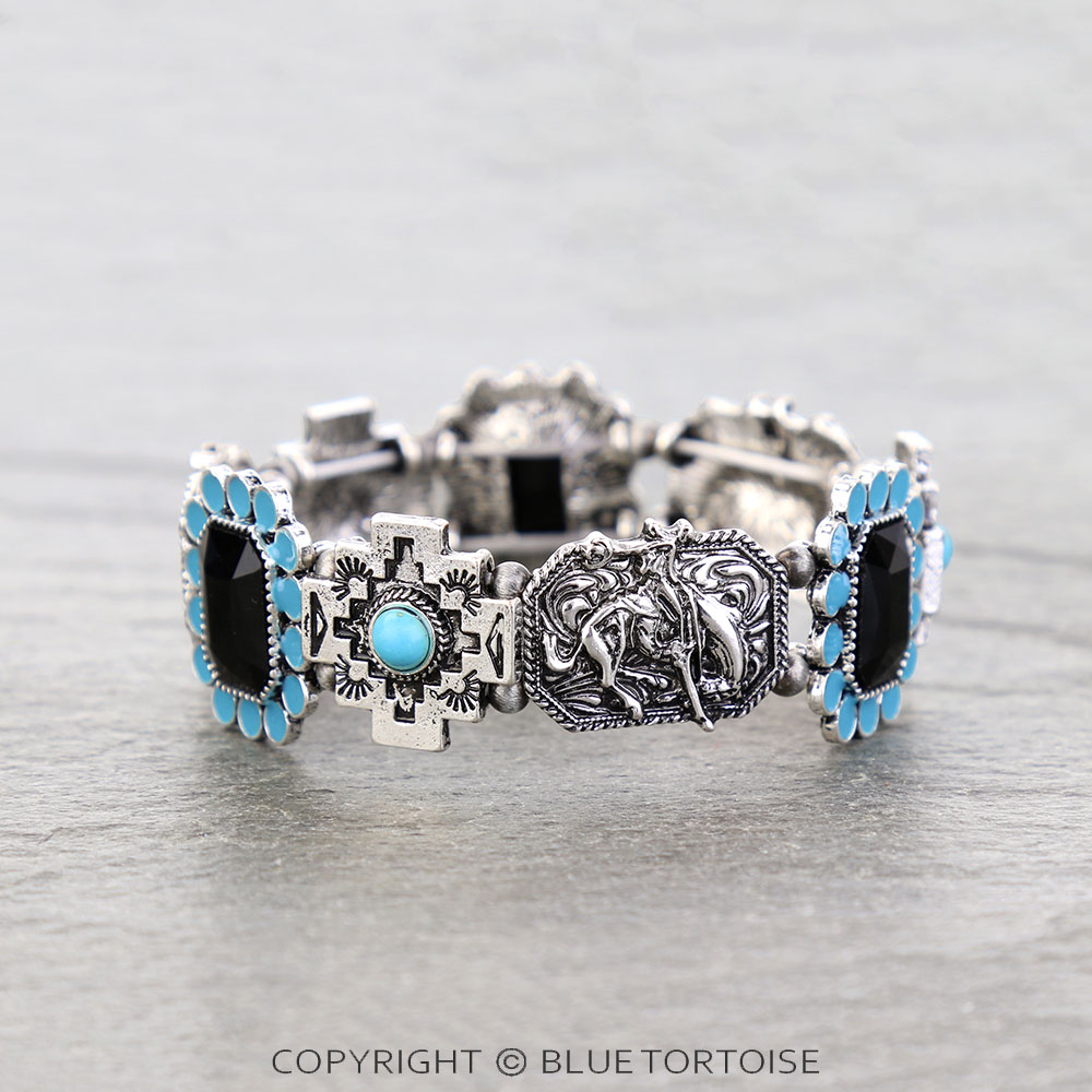 Western Rodeo Theme Stone Stretch Bracelet