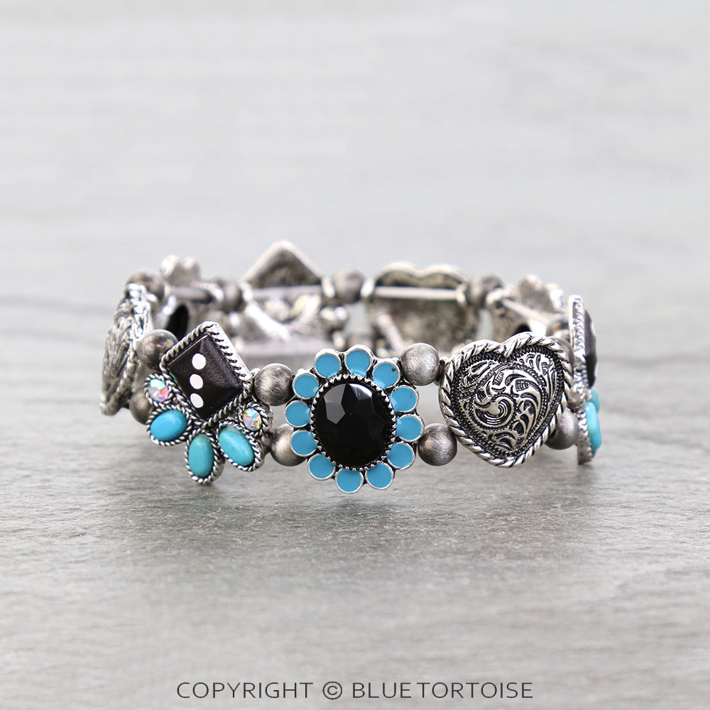 Western Heart Theme Stone Stretch Bracelet - Image 3