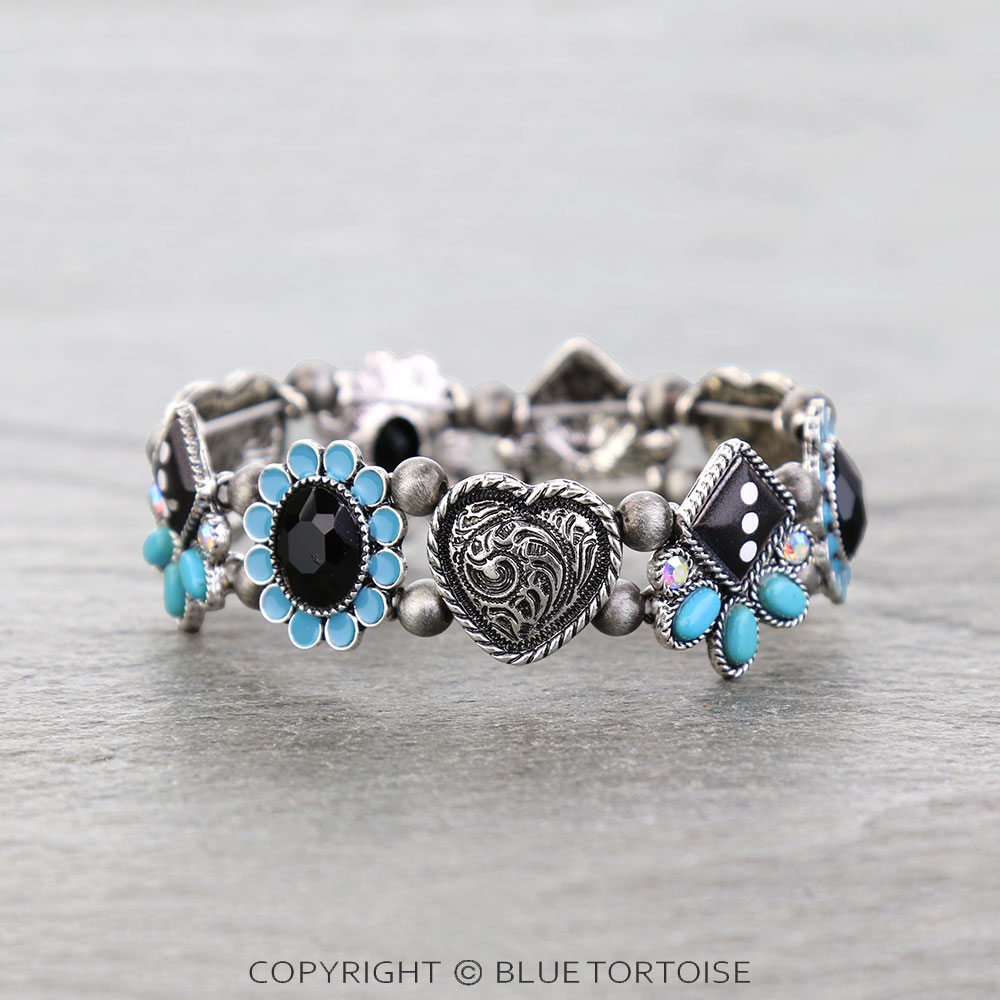 Western Heart Theme Stone Stretch Bracelet