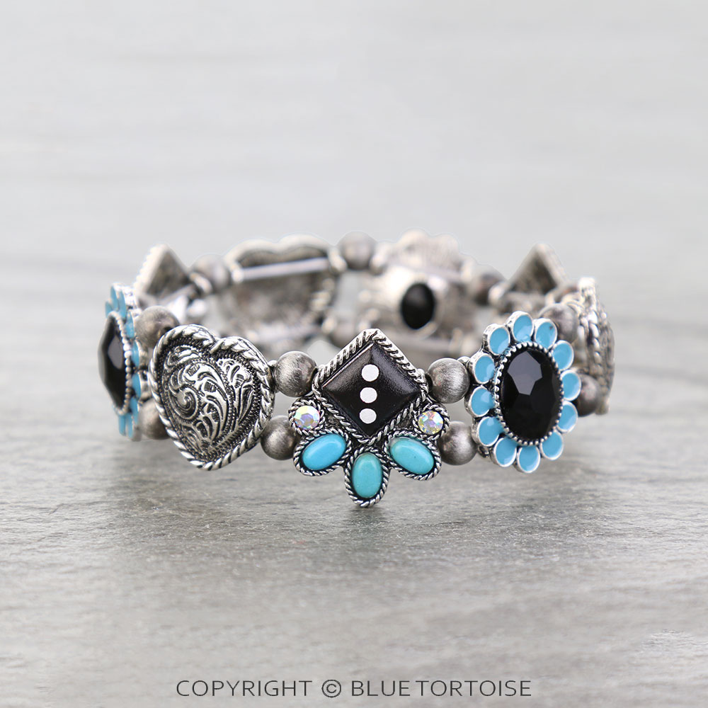 Western Heart Theme Stone Stretch Bracelet - Image 2