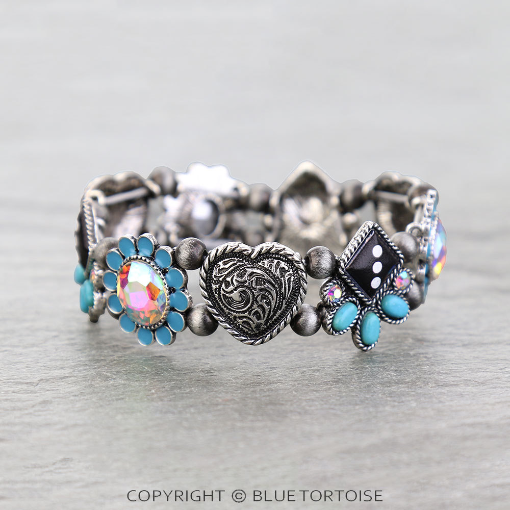 Western Heart Theme Stone Stretch Bracelet
