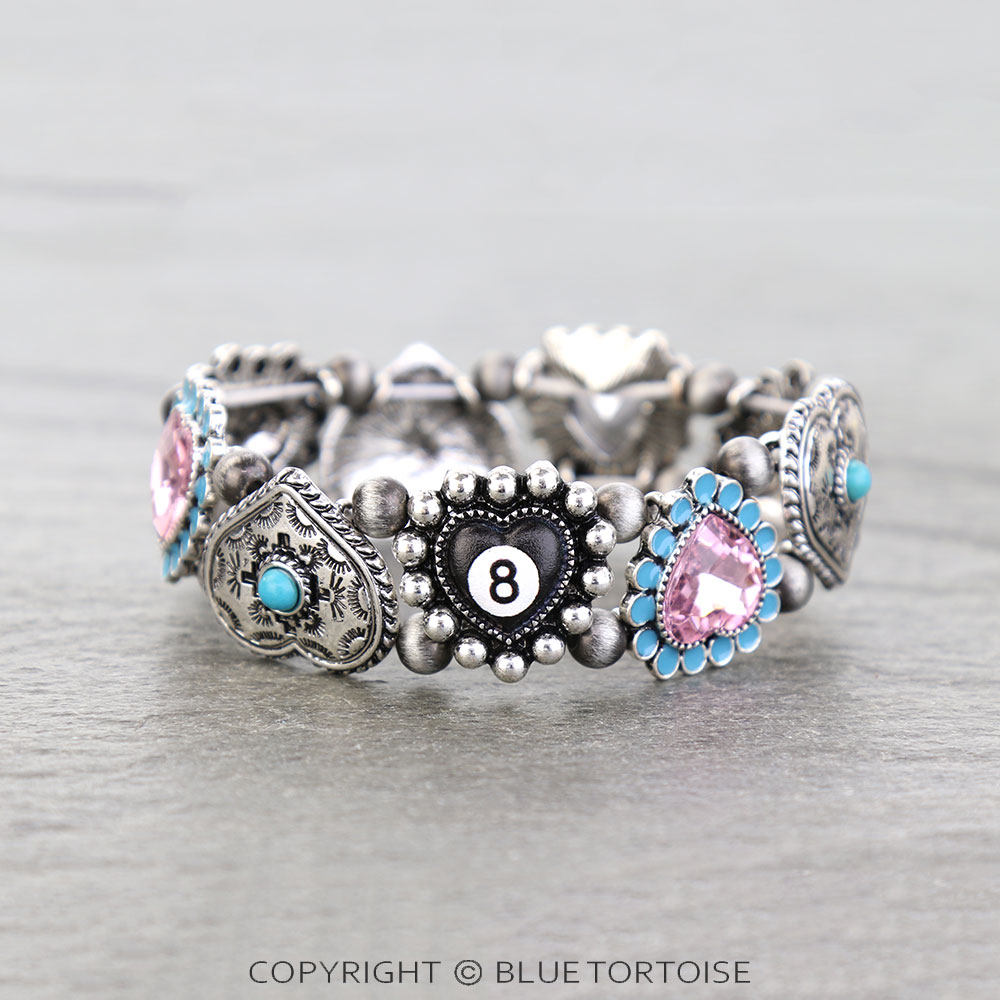 Western 8 Ball Theme Stone Stretch Bracelet