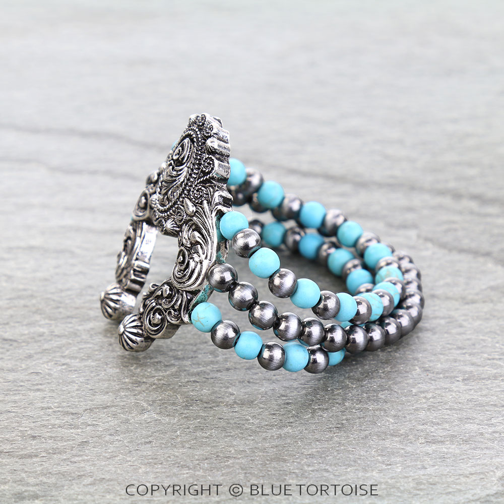 Western Filigree Squash Blossom Stretch Bracelet - Image 2