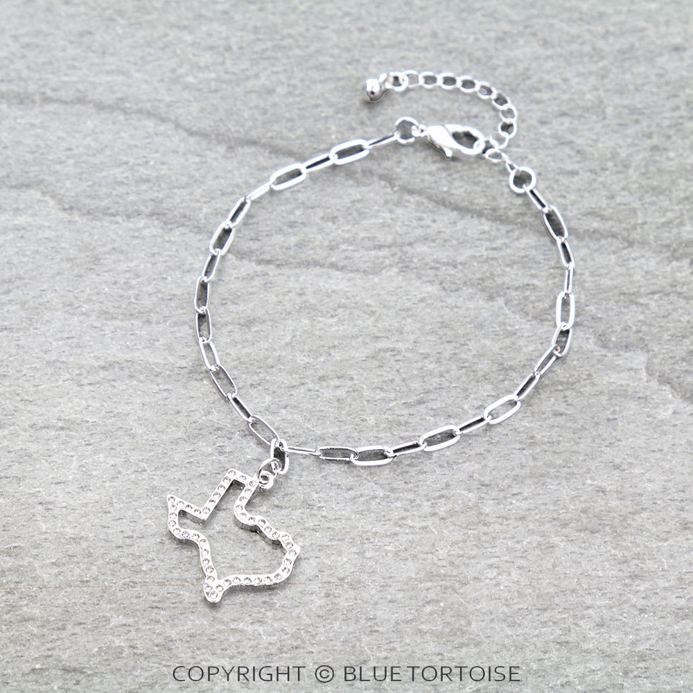 Texas Map Pave Stone Link Bracelet
