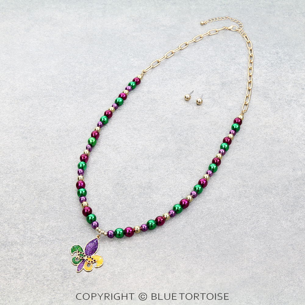 Mardi Gras/Fleur De Lis Necklace Set