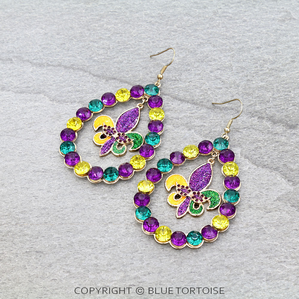 Mardi Gras/Fleur De Lis Stone Dangle Earrings