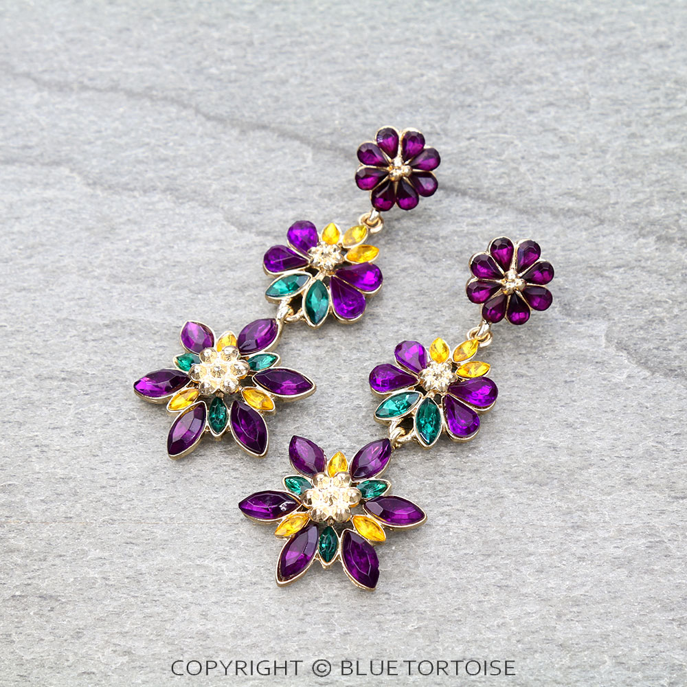Mardi Gras Flower Stone Stud Earrings