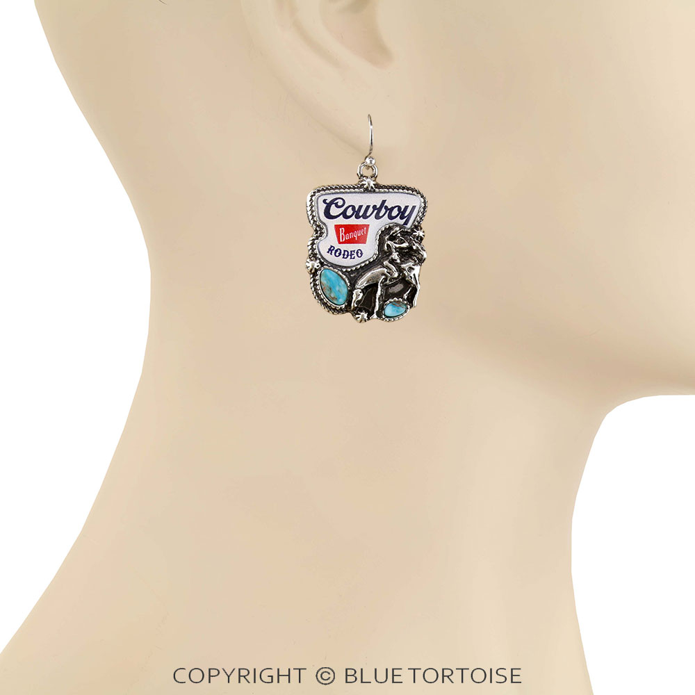 Western Horse Logo Print Dangle Earrings - Image 2