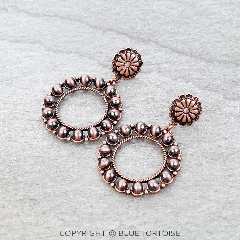 Western Navajo Style Pearl Round Concho Stud Earrings