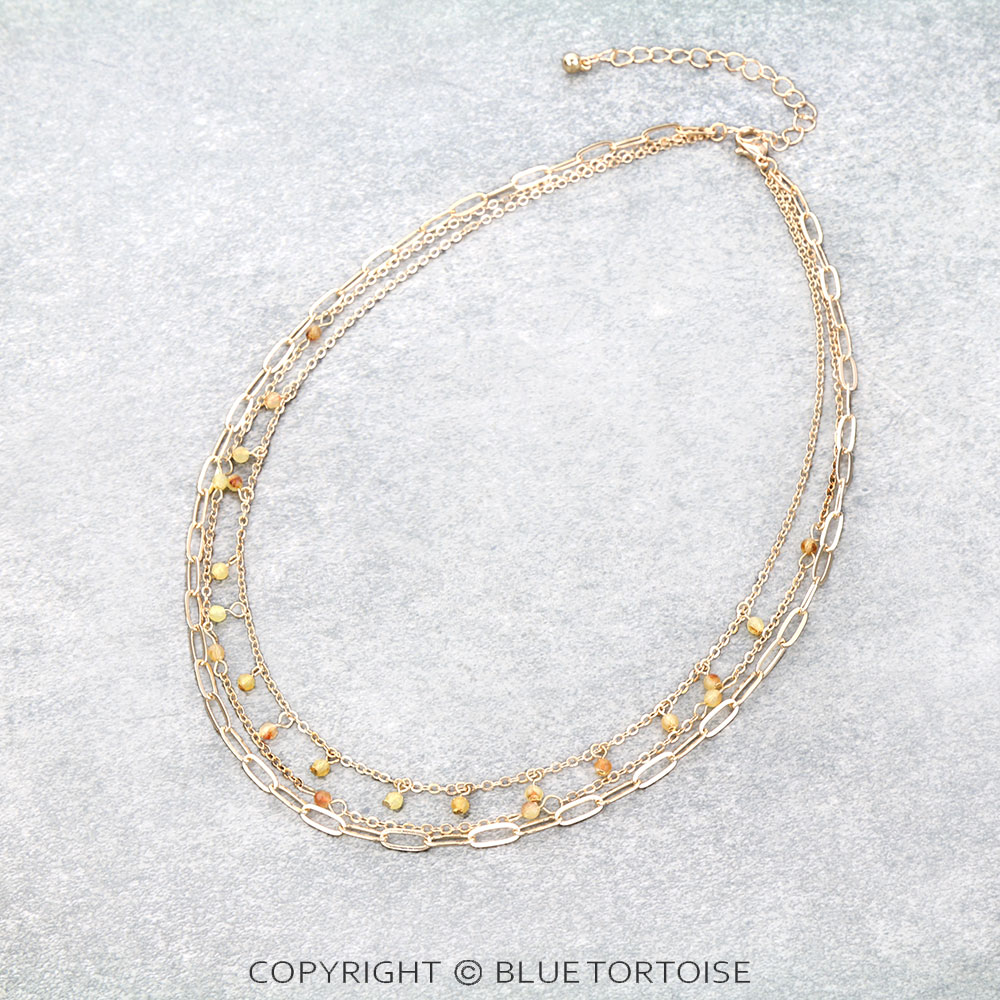 3 Row Mixed Chain Bead Necklace