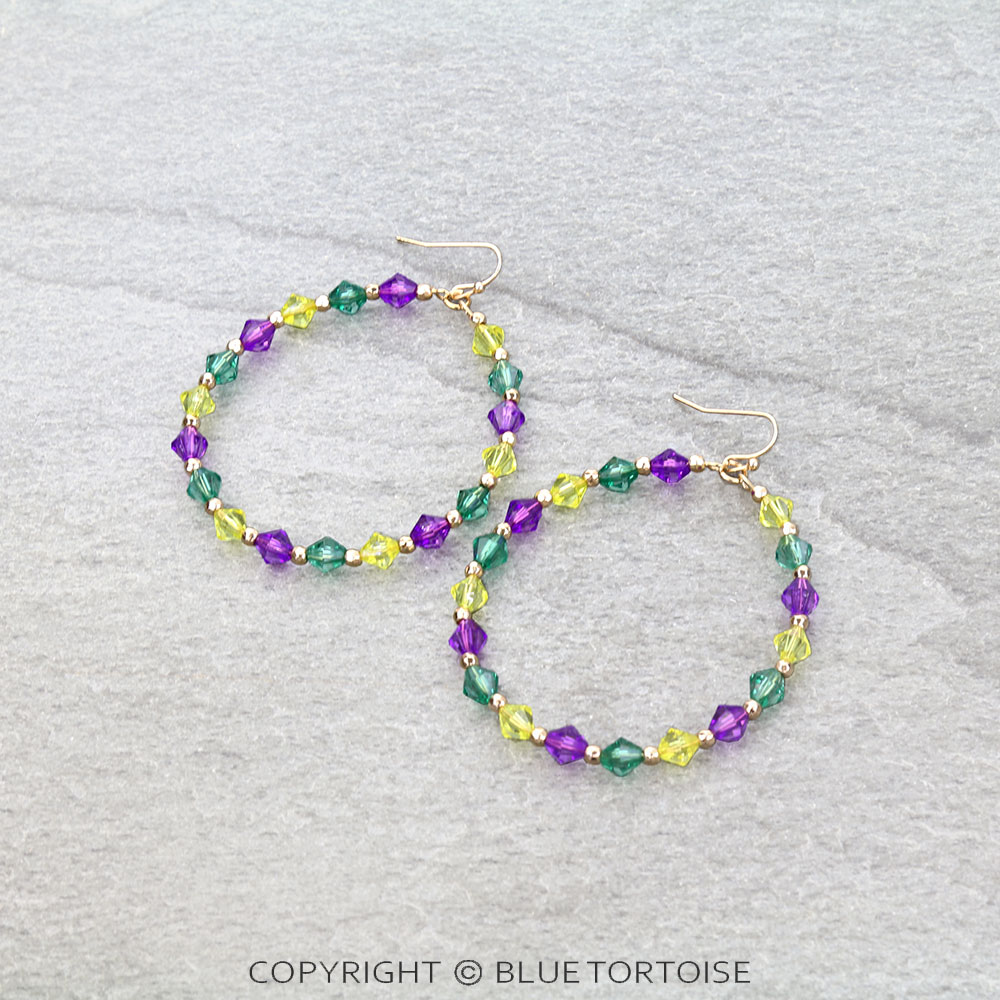 Mardi Gras Beaded Dangle Earrings