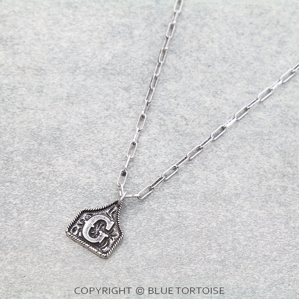 Western Etched Ear Tag Initial Necklace - Image 3