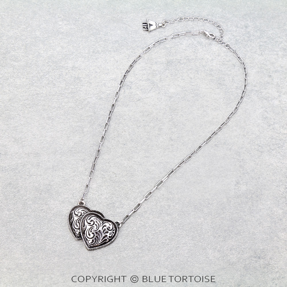 Western Etched Double Heart Necklace