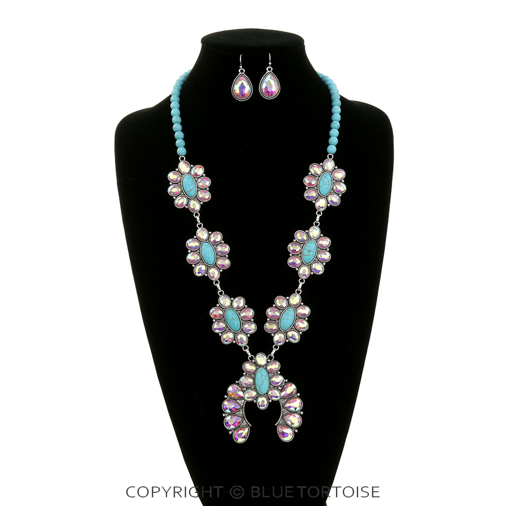 Western Squash Blossom Stone Necklace Set - Image 2
