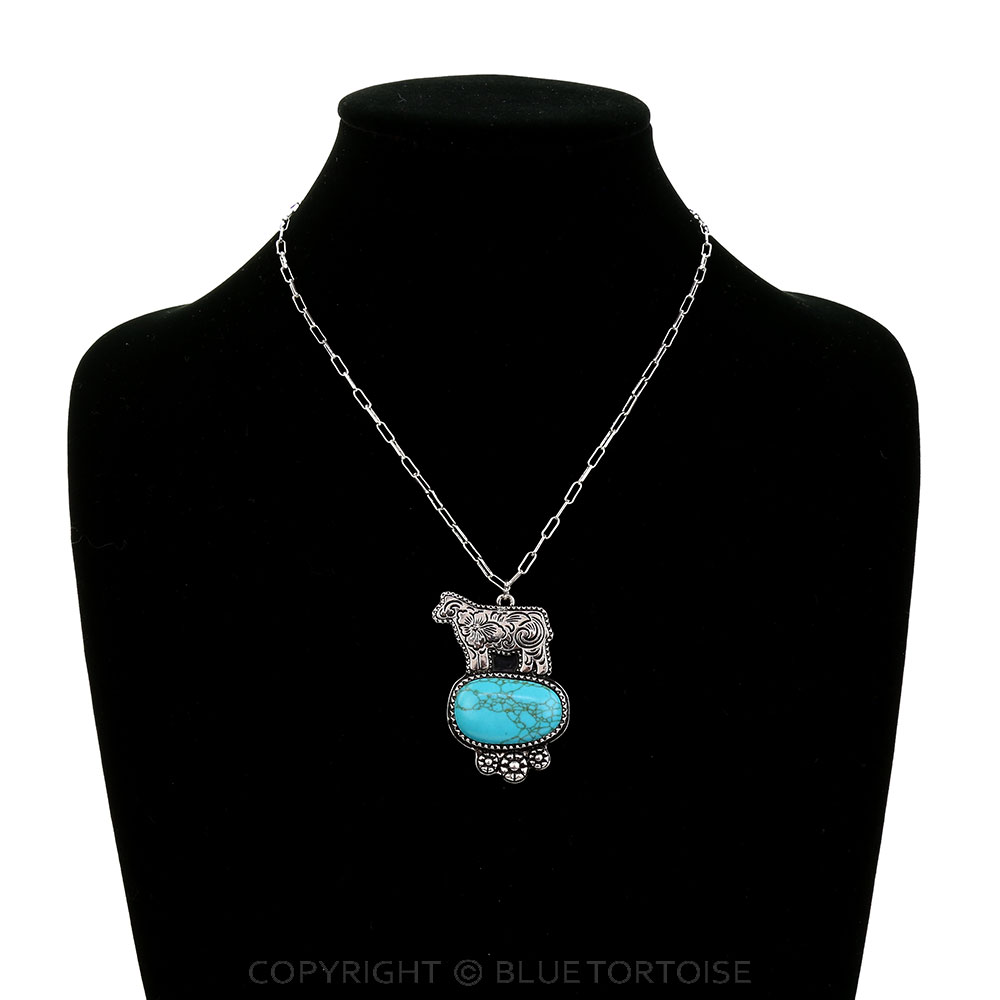 Western Etched Cow Stone Necklace - Image 2
