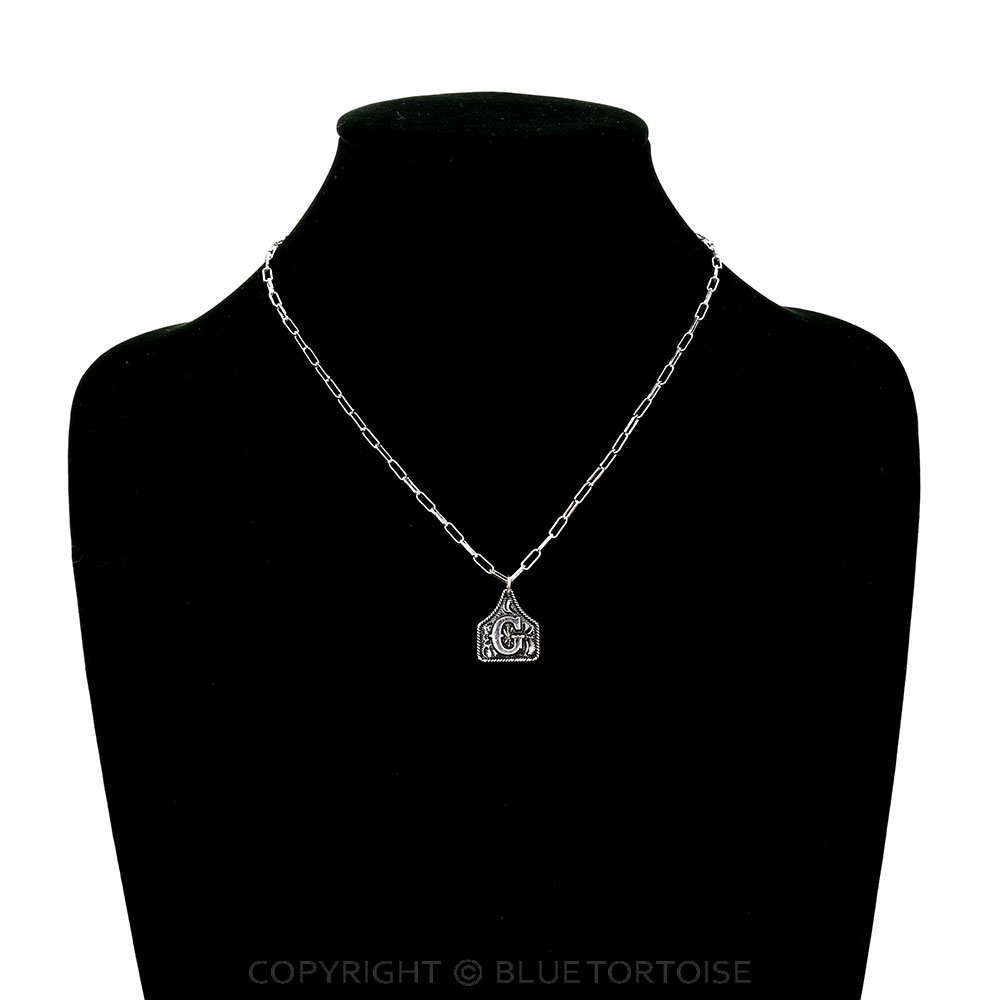 Western Etched Ear Tag Initial Necklace - Image 2