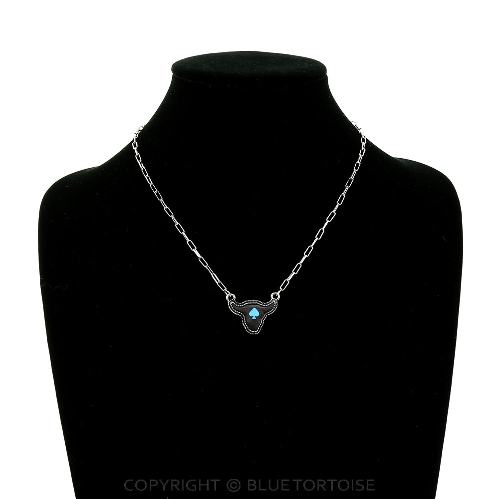 Western Cow Head Black Spade Necklace - Image 2