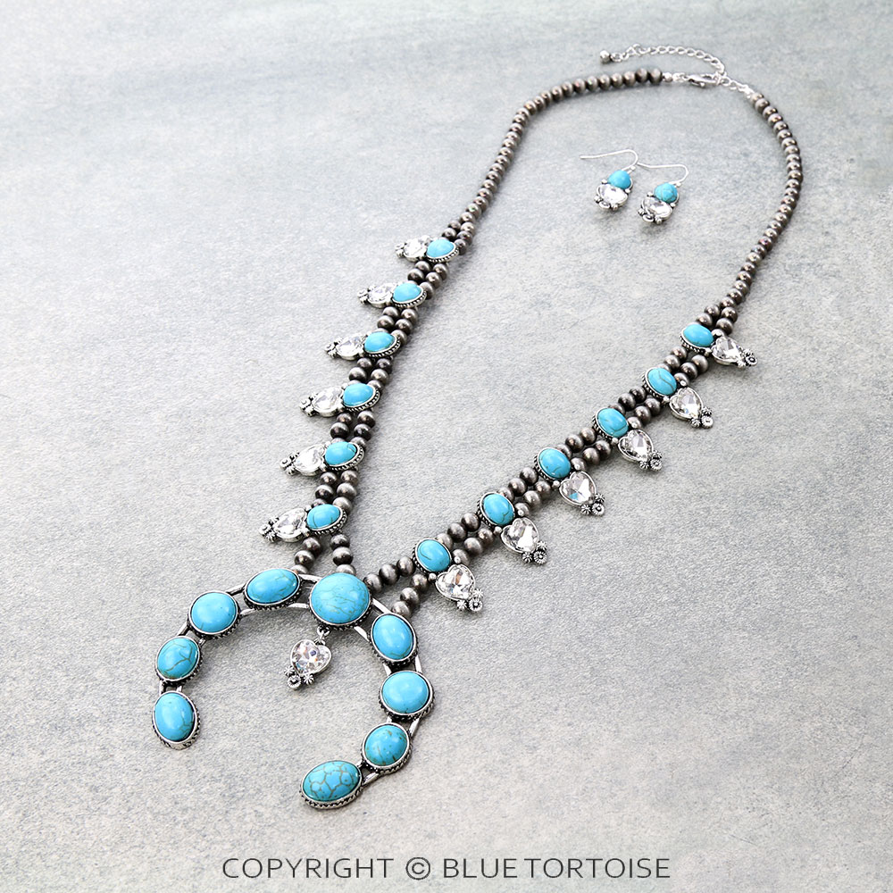 Western Squash Blossom Heart Stone Necklace Set